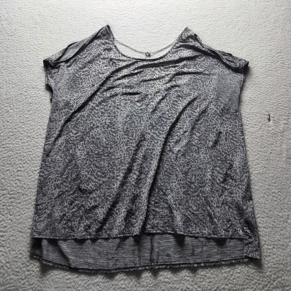 Jennifer Lopez Blouse Womens Plus 1X Gray V Neck Short Sleeve Leopard Tunic Top